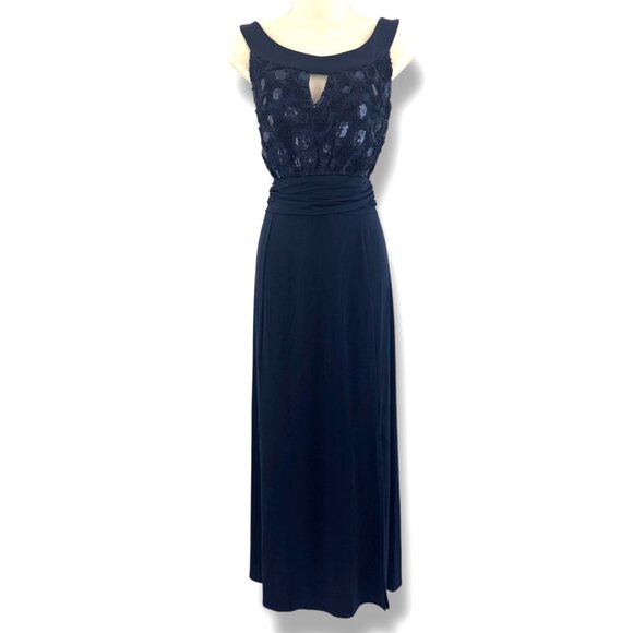 En Focus Navy Blue Embellished Long Gown‎ Maxi Dress Size 16W 1X Plus Sz Evening - Picture 1 of 9
